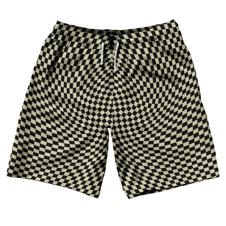 Warped Checkerboard 10" Swim Shorts Made in USA - Vegas Gold And Black