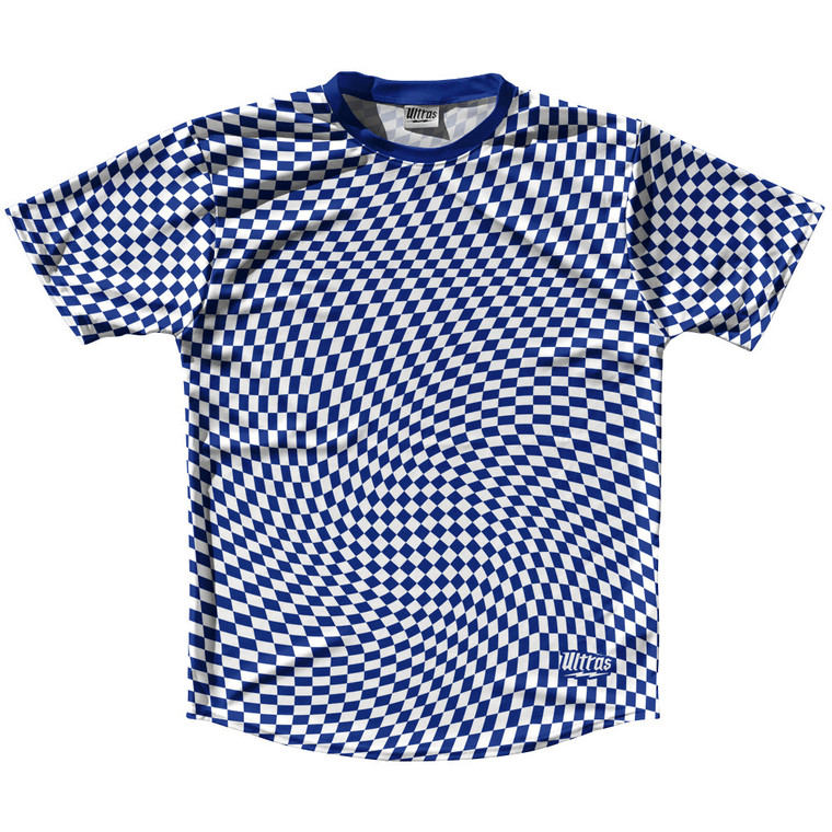 Warped Checkerboard Running Shirt Track Cross Made In USA - Blue Royal And White