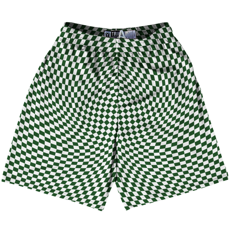 Warped Checkerboard Lacrosse Shorts Made In USA - Green Hunter And White