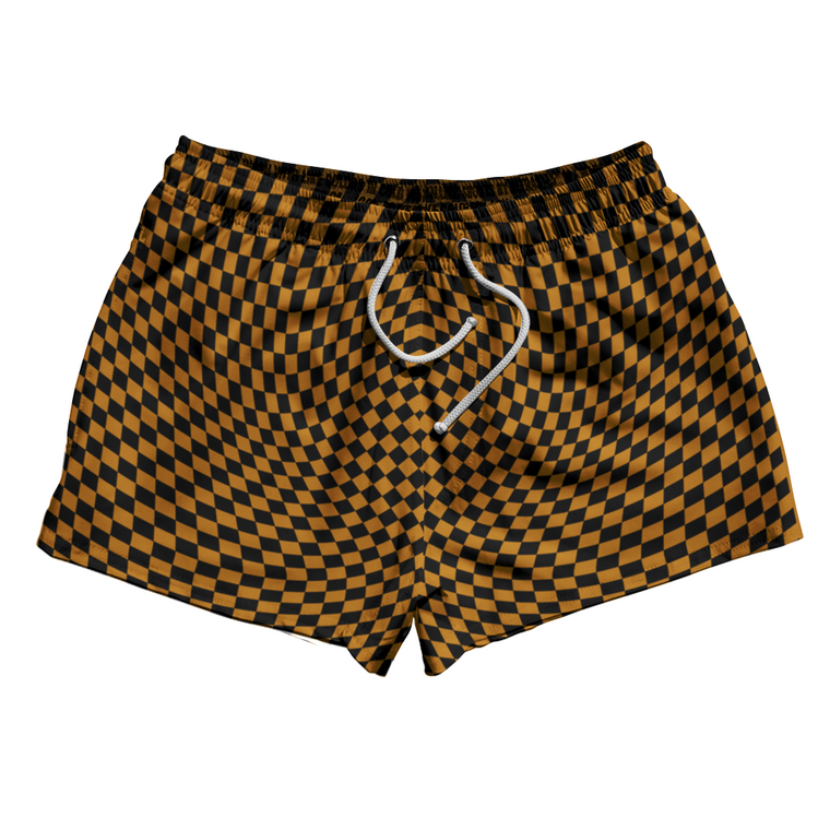 Warped Checkerboard 2.5" Swim Shorts Made in USA - Orange Burnt And Black
