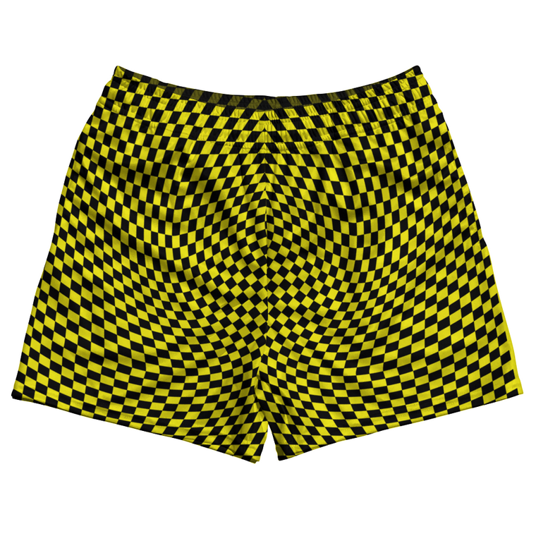 Warped Checkerboard Rugby Shorts Made In USA - Yellow Bright And Black