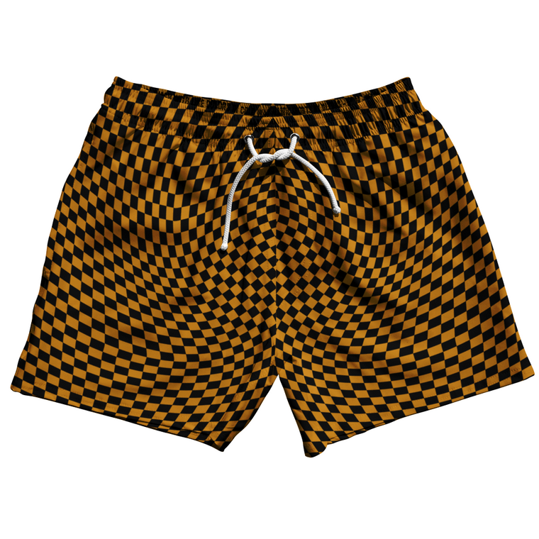 Warped Checkerboard 5" Swim Shorts Made in USA - Orange Burnt And Black