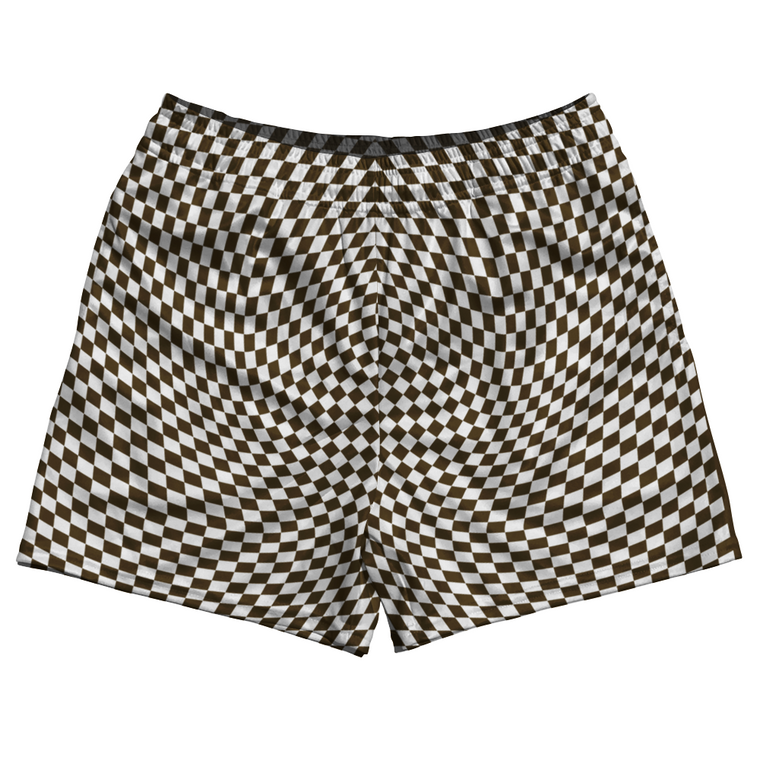 Warped Checkerboard Rugby Shorts Made In USA - Brown Dark And White