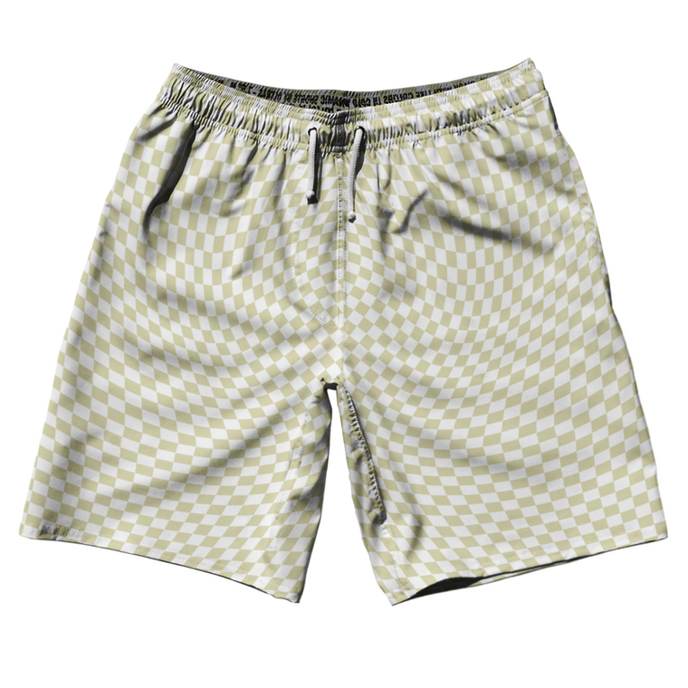 Warped Checkerboard 10" Swim Shorts Made in USA - Vegas Gold And White