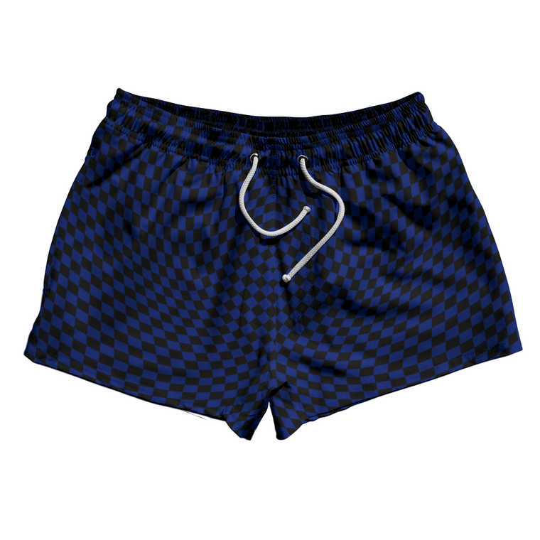 Warped Checkerboard 2.5" Swim Shorts Made in USA - Blue Royal And Black