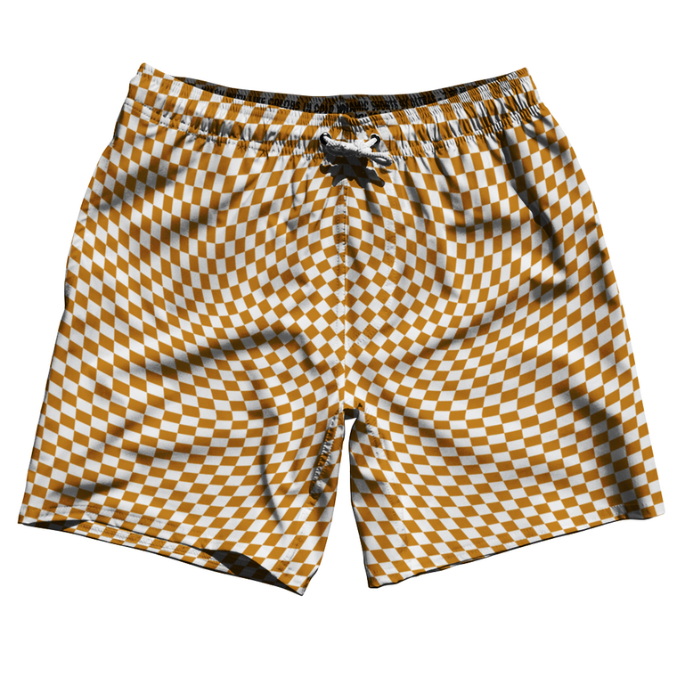 Warped Checkerboard Swim Shorts 7" Made in USA - Orange Burnt And White
