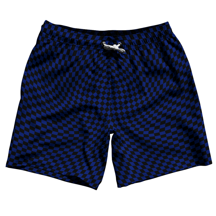 Warped Checkerboard Swim Shorts 7" Made in USA - Blue Royal And Black