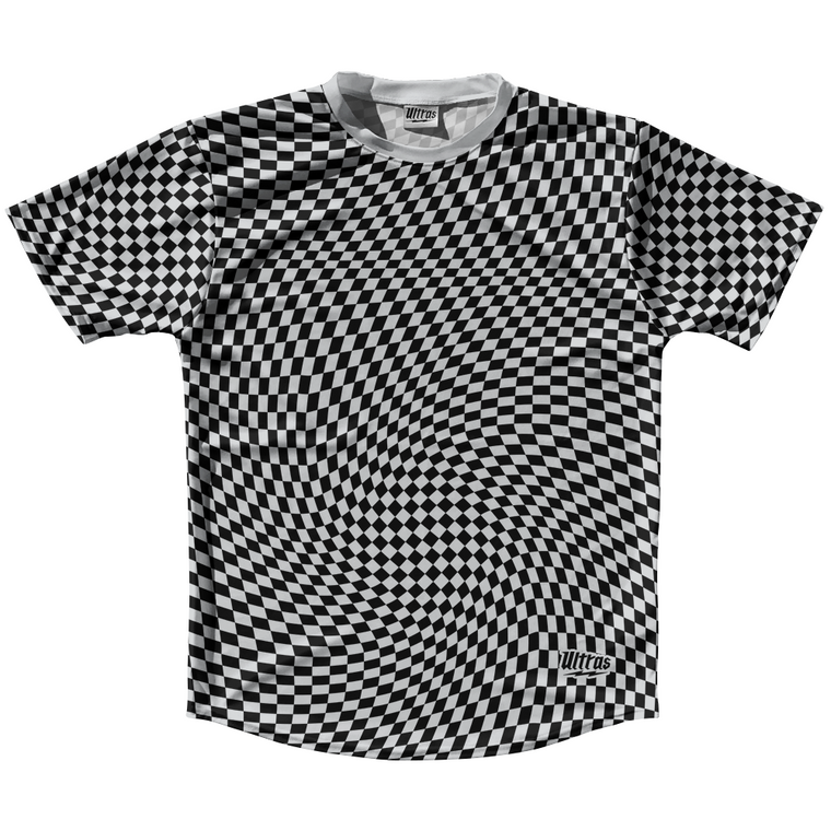 Warped Checkerboard Running Shirt Track Cross Made In USA - Blue Navy And Grey Medium