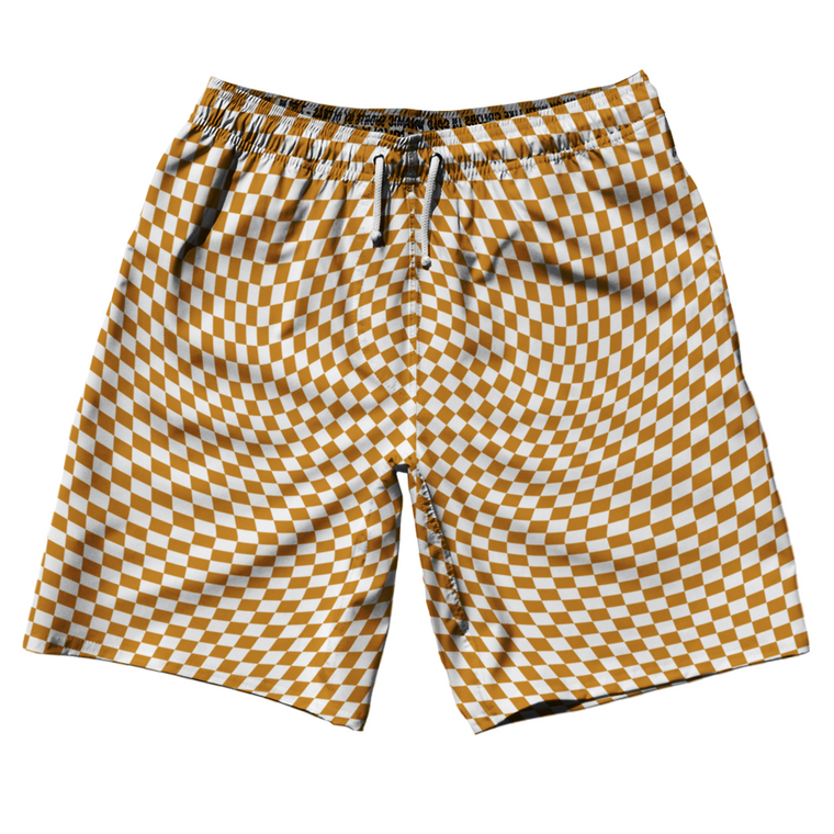 Warped Checkerboard 10" Swim Shorts Made in USA - Orange Burnt And White