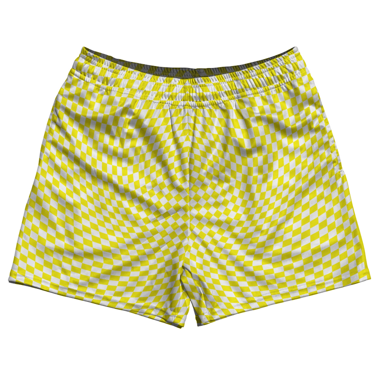 Warped Checkerboard Rugby Shorts Made In USA - Yellow Bright And White