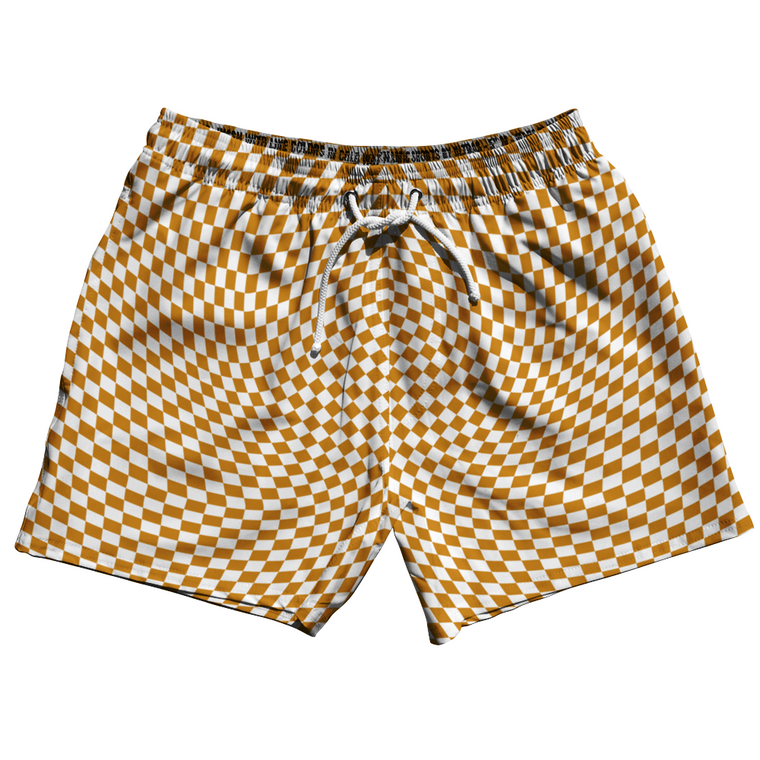 Warped Checkerboard 5" Swim Shorts Made in USA - Orange Burnt And White