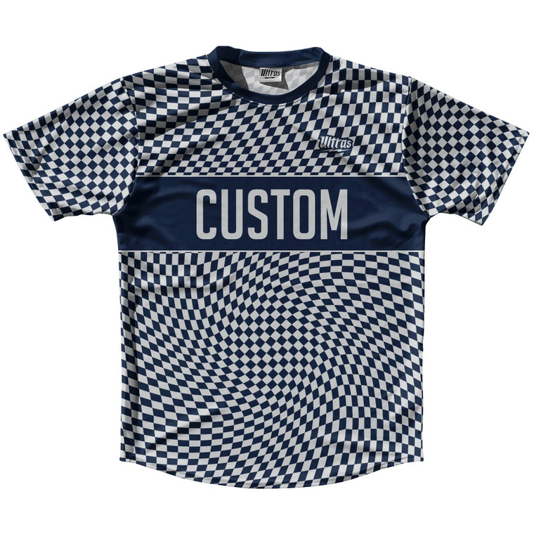 Warped Checkerboard Custom Running Shirt Track Cross Made In USA - Blue Navy And Grey Medium