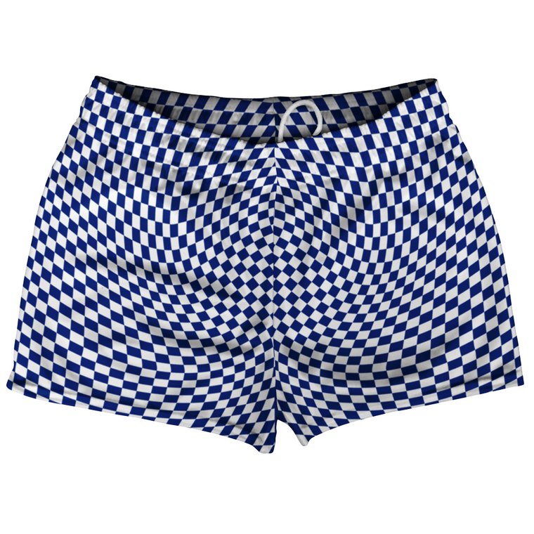 Warped Checkerboard Shorty Short Gym Shorts 2.5" Inseam Made In USA - Blue Royal And White