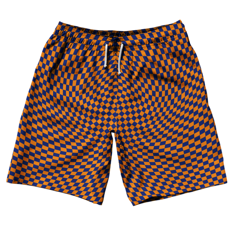 Warped Checkerboard 10" Swim Shorts Made in USA - Blue Royal And Tennessee Orange