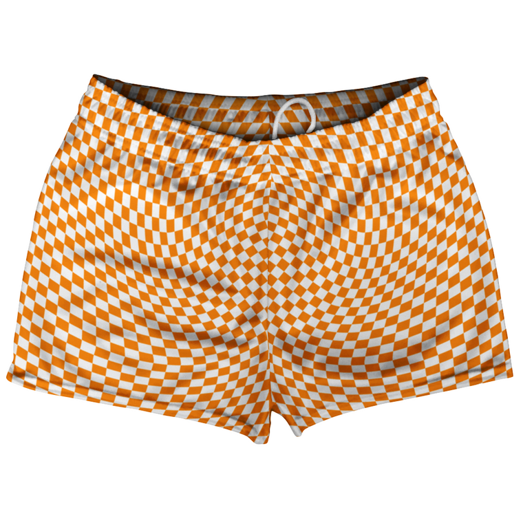 Warped Checkerboard Shorty Short Gym Shorts 2.5" Inseam Made In USA - Orange Tennessee And White