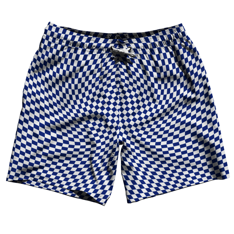Warped Checkerboard Swim Shorts 7" Made in USA - Blue Royal And White