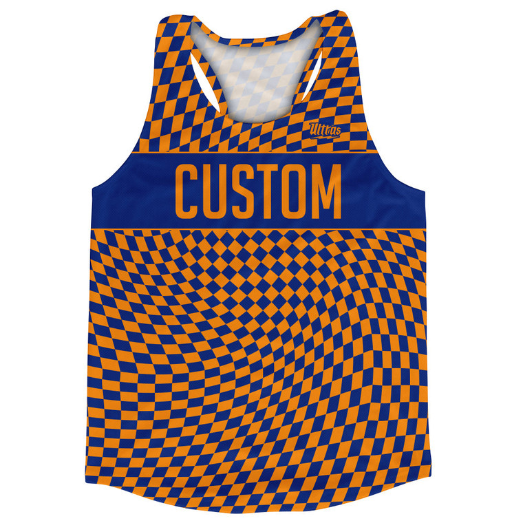Warped Checkerboard Custom Running Track Tops Made In USA - Blue Royal And Tennessee Orange