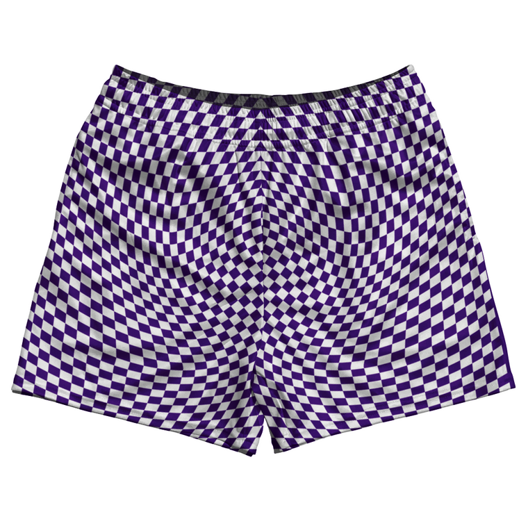 Warped Checkerboard Rugby Shorts Made In USA - Purple Lakers And White