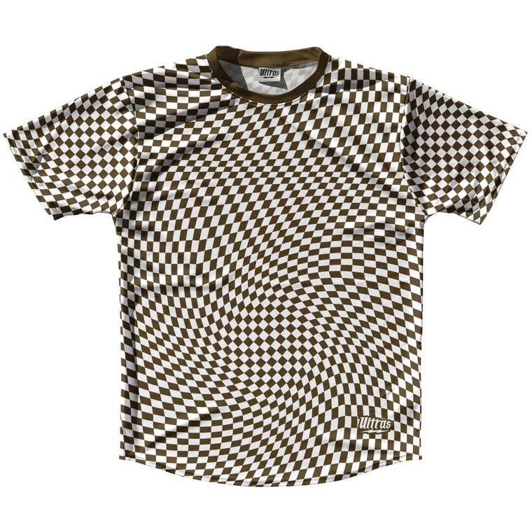 Warped Checkerboard Running Shirt Track Cross Made In USA - Brown Dark And White