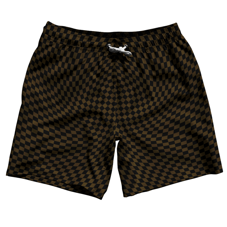 Warped Checkerboard Swim Shorts 7" Made in USA - Brown Dark And Black