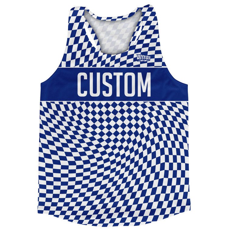 Warped Checkerboard Custom Running Track Tops Made In USA - Blue Royal And White