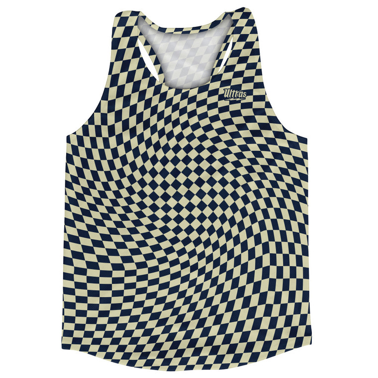 Warped Checkerboard Running Track Tops Made In USA - Blue Navy And Vegas Gold