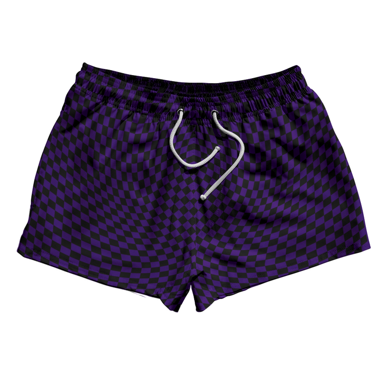 Warped Checkerboard 2.5" Swim Shorts Made in USA - Purple Lakers And Black