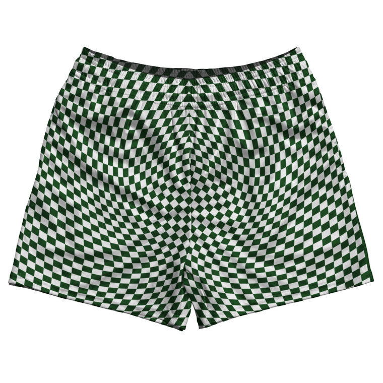 Warped Checkerboard Rugby Shorts Made In USA - Green Hunter And White