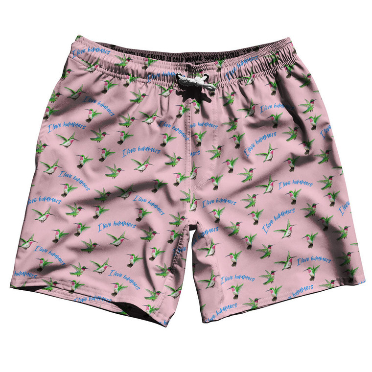 Hummingbird Swim Shorts 7" Made in USA - Pale Pink