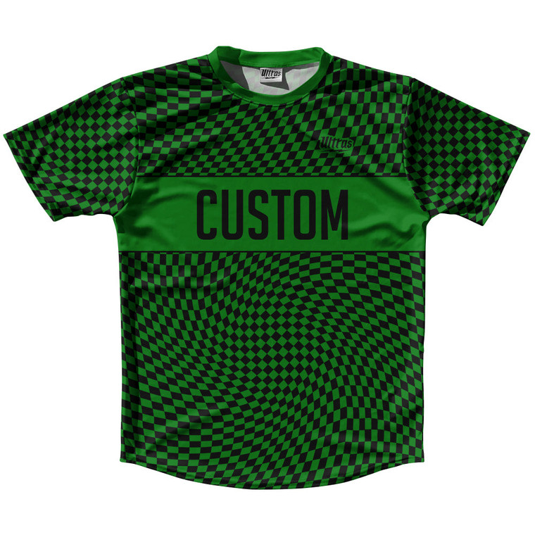 Warped Checkerboard Custom Running Shirt Track Cross Made In USA - Green Kelly And Black