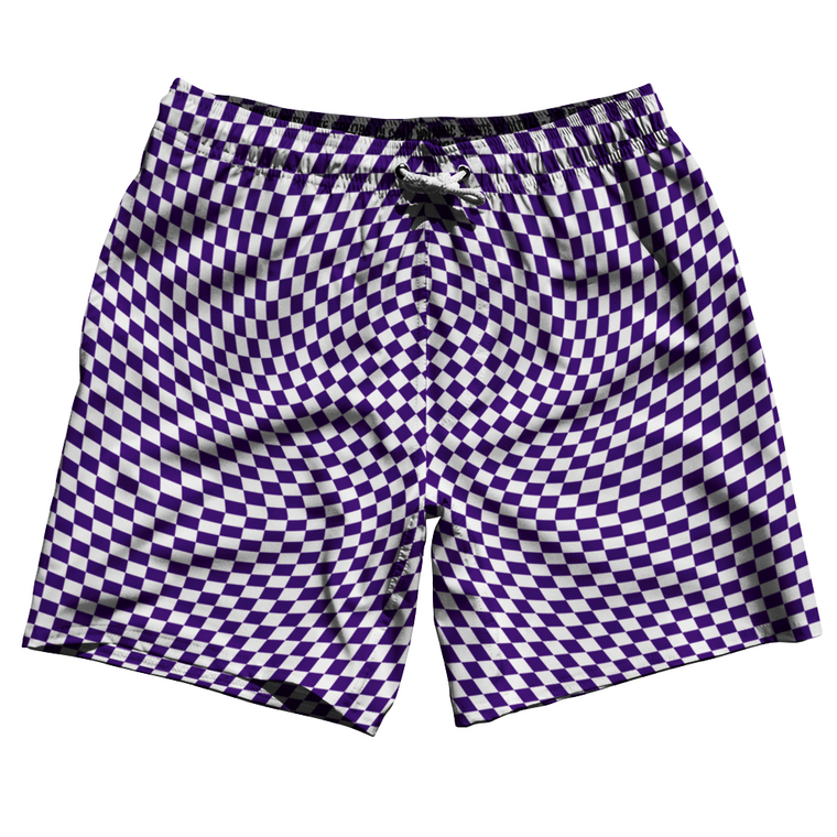 Warped Checkerboard Swim Shorts 7" Made in USA - Purple Lakers And White