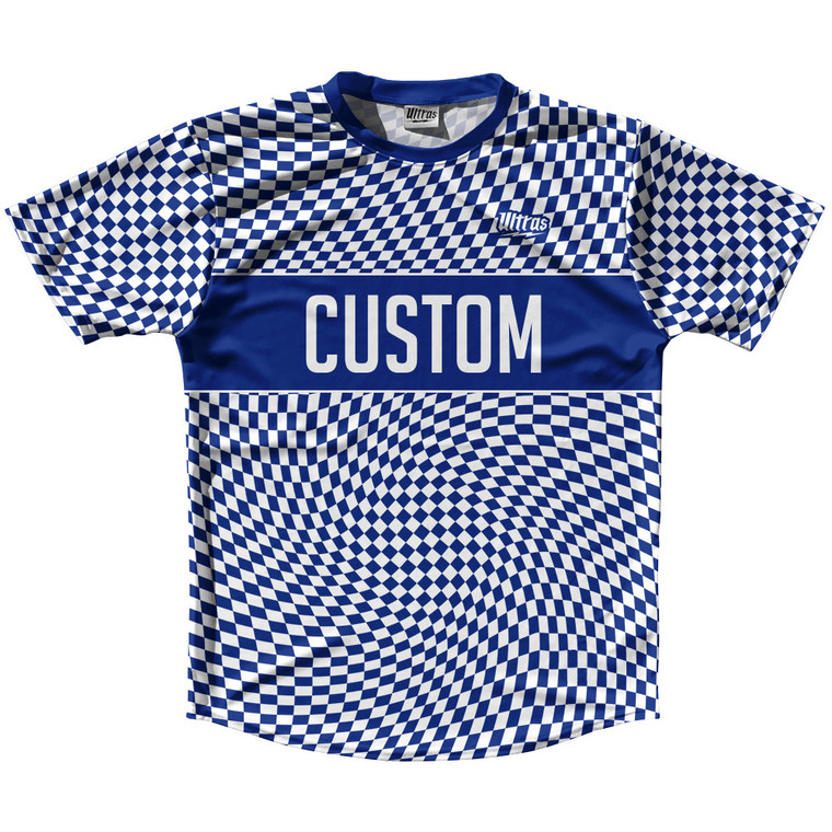 Warped Checkerboard Custom Running Shirt Track Cross Made In USA - Blue Royal And White