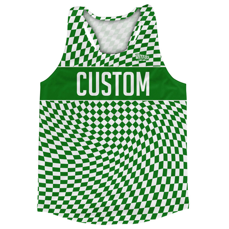 Warped Checkerboard Custom Running Track Tops Made In USA - Green Kelly And White