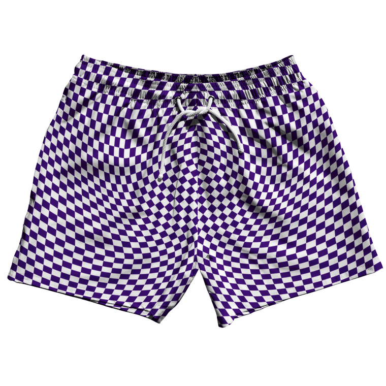 Warped Checkerboard 5" Swim Shorts Made in USA - Purple Lakers And White
