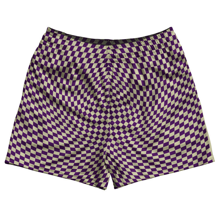 Warped Checkerboard Rugby Shorts Made In USA - Purple Medium And Vegas Gold