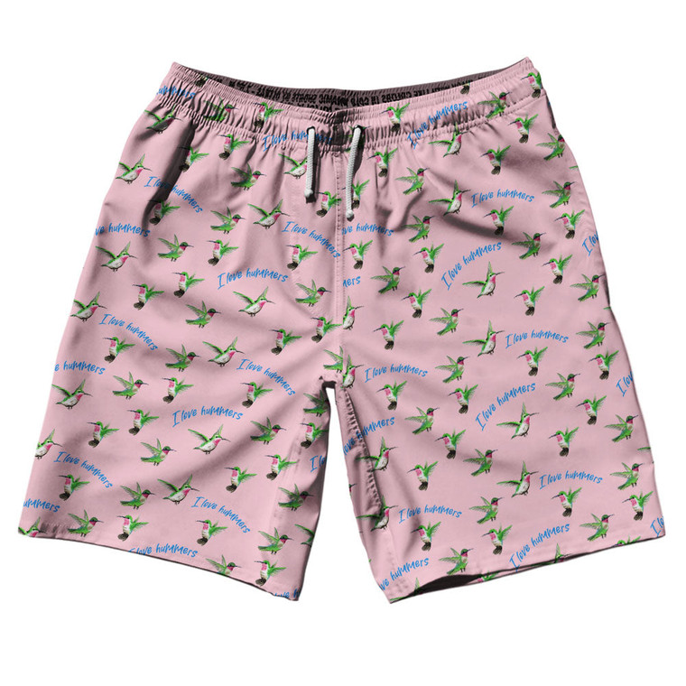Hummingbird 10" Swim Shorts Made in USA - Pale Pink