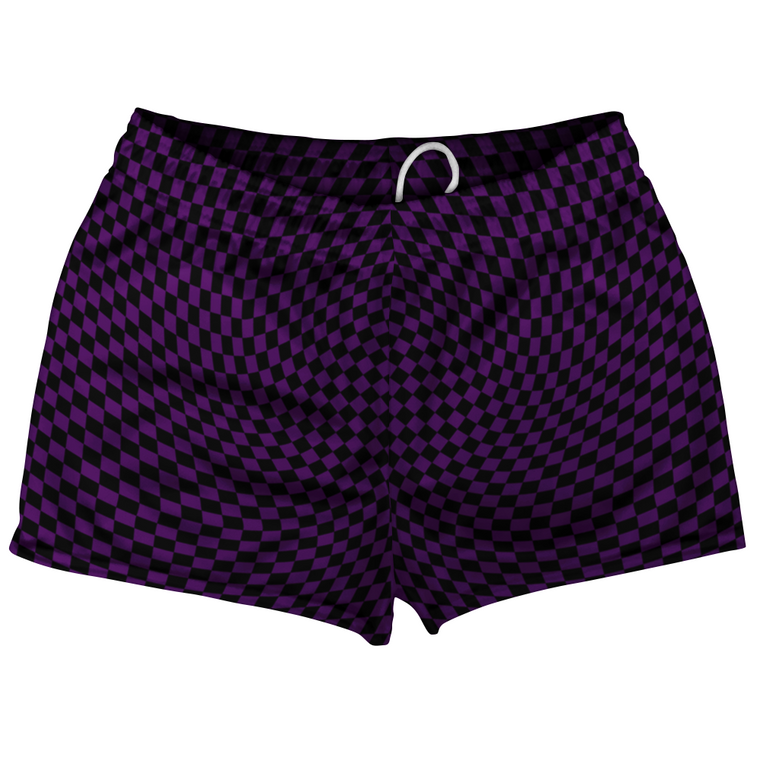 Warped Checkerboard Shorty Short Gym Shorts 2.5" Inseam Made In USA - Purple Medium And Black