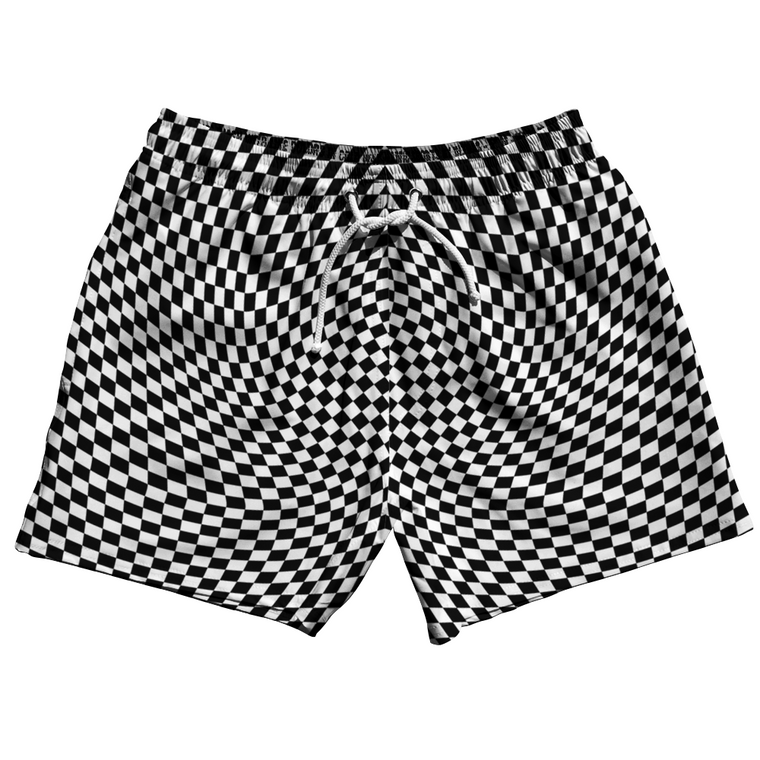 Warped Checkerboard 5" Swim Shorts Made in USA - Black And White
