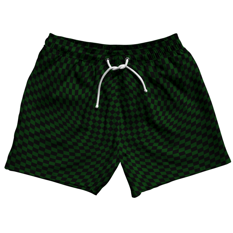 Warped Checkerboard 5" Swim Shorts Made in USA - Green Forest And Black