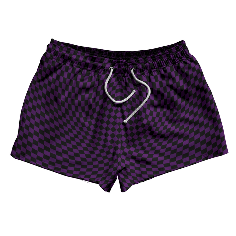 Warped Checkerboard 2.5" Swim Shorts Made in USA - Purple Medium And Black