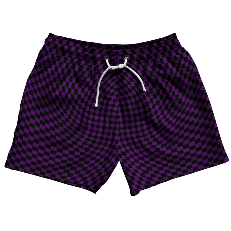 Warped Checkerboard 5" Swim Shorts Made in USA - Purple Medium And Black