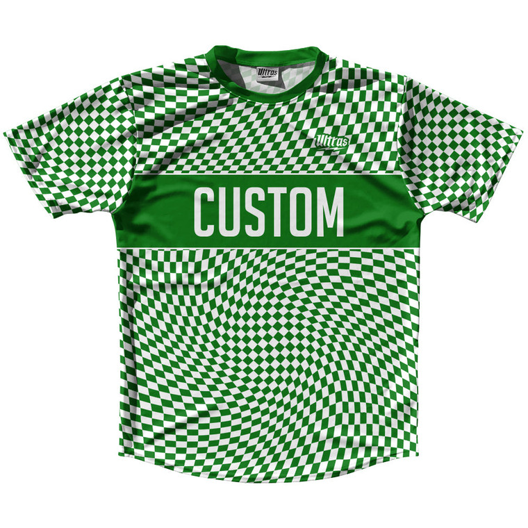 Warped Checkerboard Custom Running Shirt Track Cross Made In USA - Green Kelly And White