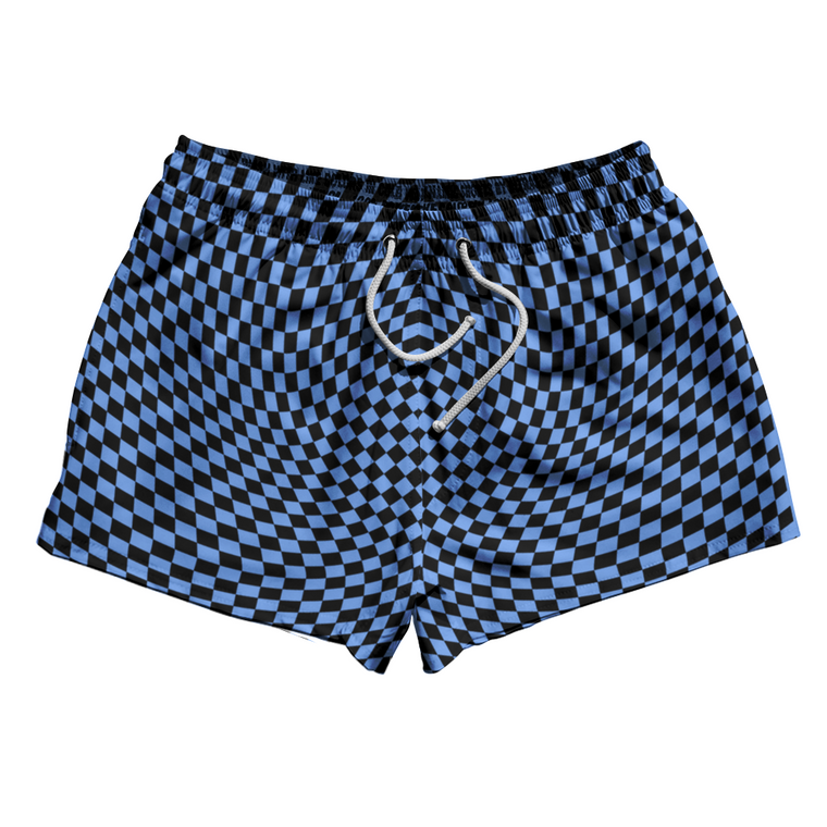 Warped Checkerboard 2.5" Swim Shorts Made in USA - Blue Carolina And Black