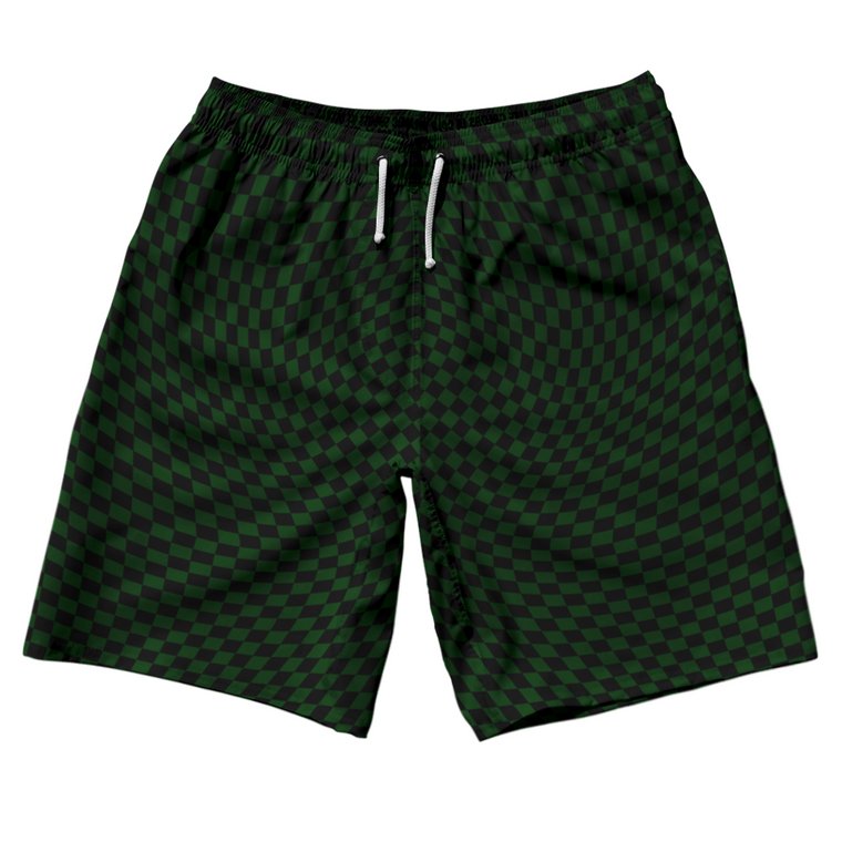 Warped Checkerboard 10" Swim Shorts Made in USA - Green Forest And Black