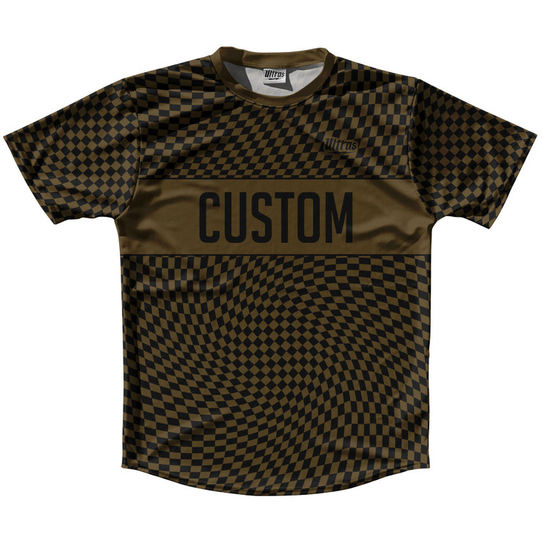 Warped Checkerboard Custom Running Shirt Track Cross Made In USA - Brown Dark And Black