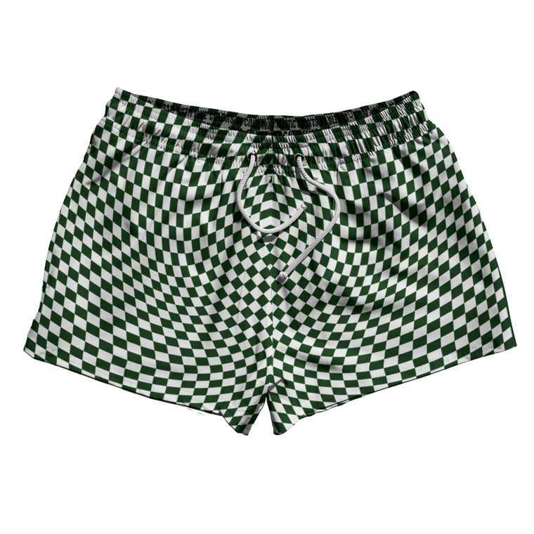 Warped Checkerboard 2.5" Swim Shorts Made in USA - Green Forest And White