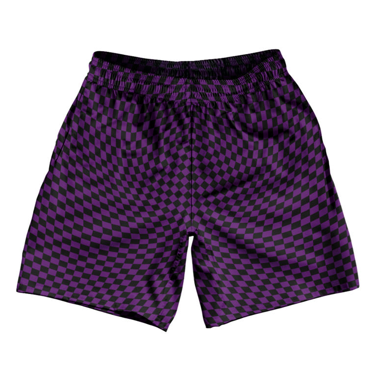 Warped Checkerboard Soccer Shorts Made In USA - Purple Medium And Black