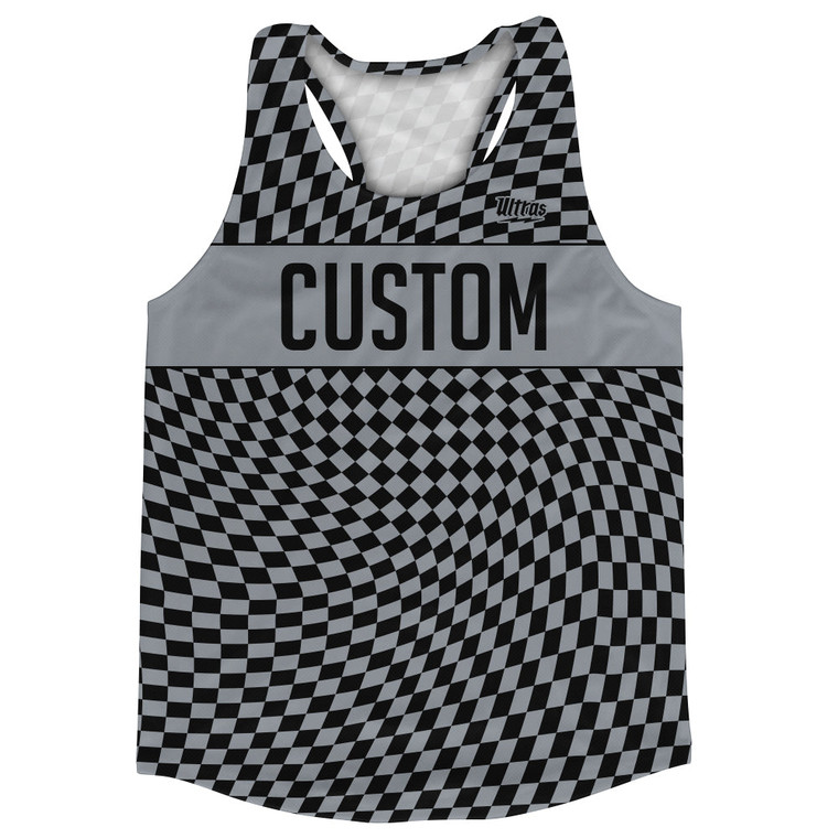 Warped Checkerboard Custom Running Track Tops Made In USA - Grey Dark And Black
