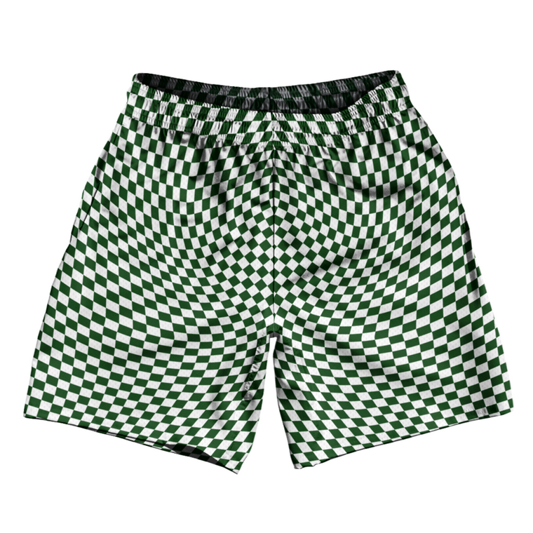 Warped Checkerboard Soccer Shorts Made In USA - Green Forest And White