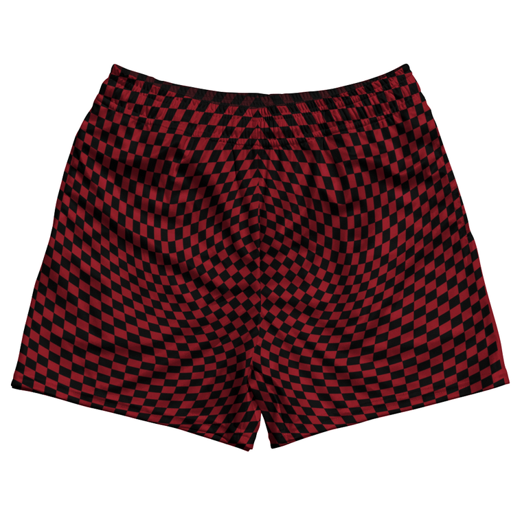 Warped Checkerboard Rugby Shorts Made In USA - Red Cardinal And Black